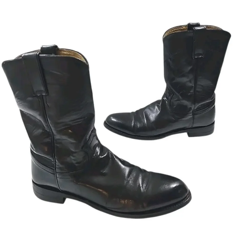 Justin ~Men's Size 9.5B~ Black Leather Western Boots.